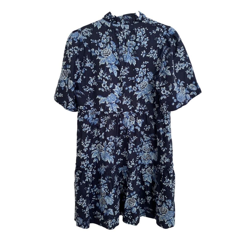 Tuckernuck Crawford Linen Mini Dress Twilight Garden Floral Navy Blue M - Picture 9 of 11